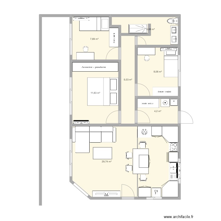 maison F4 superficie. Plan de 7 pièces et 72 m2