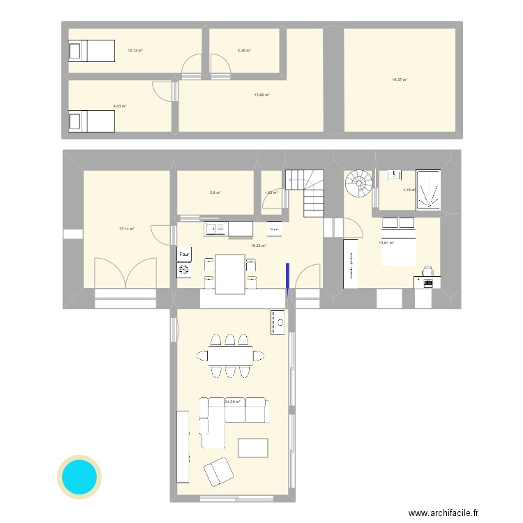 Plan grande surface. Plan de 12 pièces et 156 m2