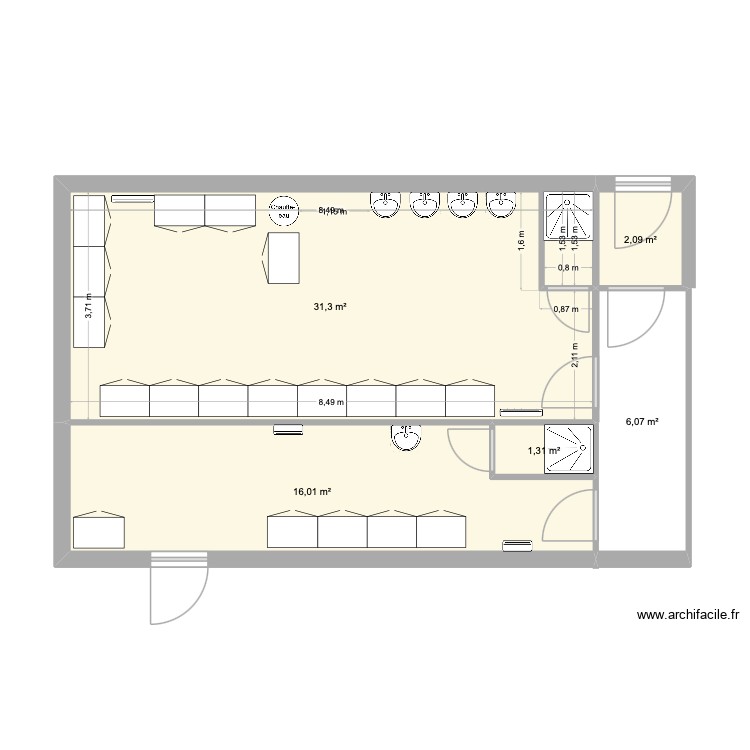 VESTIAIRES H et F ARMEN. Plan de 5 pièces et 57 m2