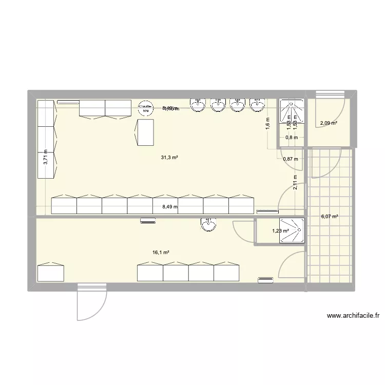 VESTIAIRES H et F ARMEN. Plan de 5 pièces et 57 m²