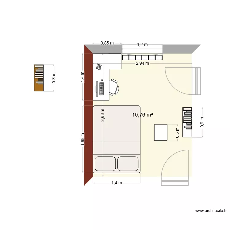 chambre Louis. Plan de 1 Pièce et 11 m²