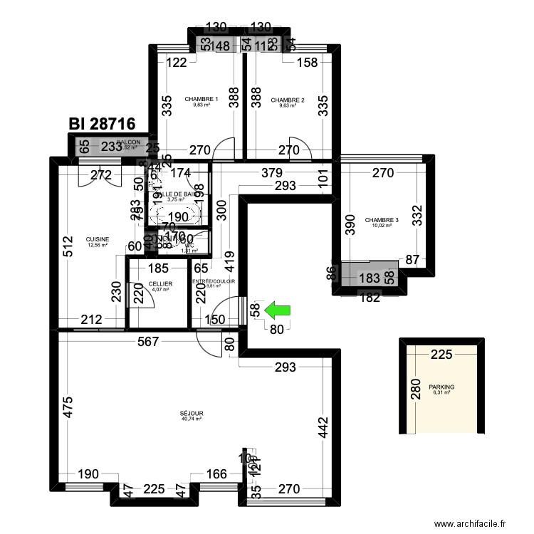 BI 28716. Plan de 12 pièces et 109 m2