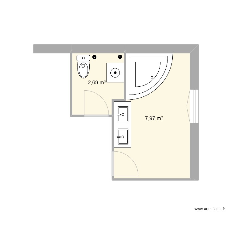 Projet Grevaz. Plan de 2 pièces et 11 m2