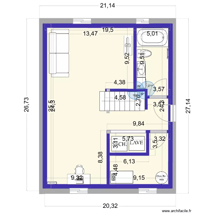 s-sol st lambert-option final retenue-en pied. Plan de 3 pièces et 87 m²