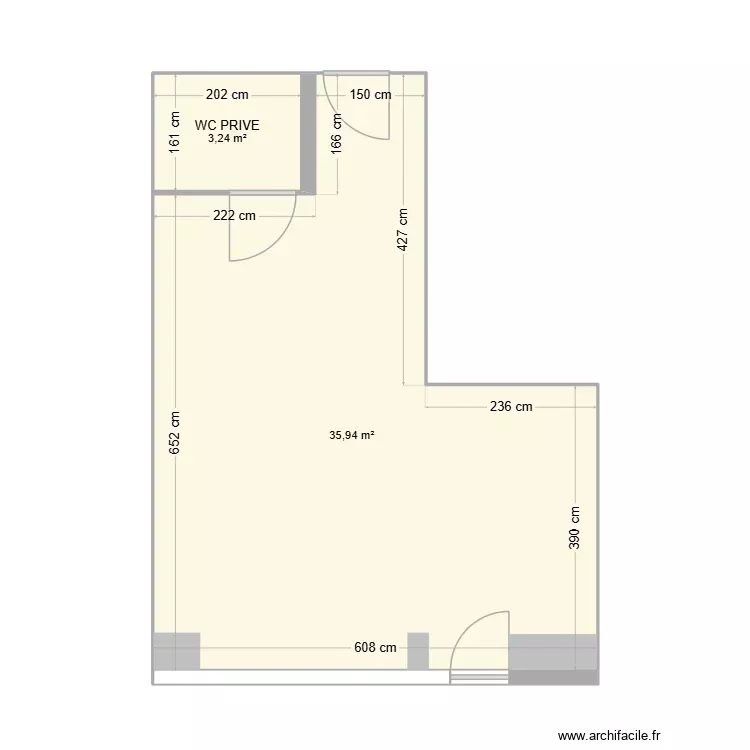 Plan boutique avant. Plan de 2 Pièces et 39 m²
