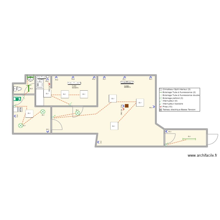 sci moux. Plan de 5 pièces et 56 m2