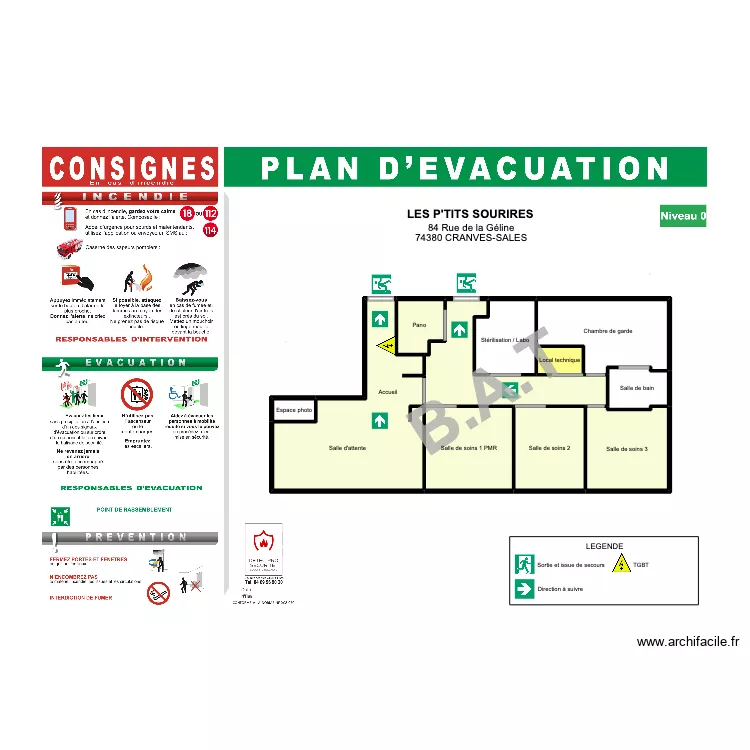 Plan d'&eacute;vacuation Les P'tits Sourires. Plan de 11  et 60 m²
