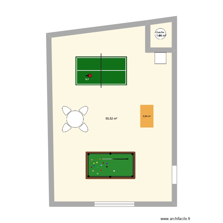 salle de jeux. Plan de 2 pièces et 57 m2
