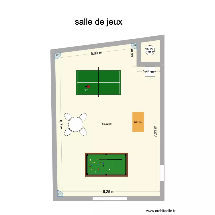 salle de jeux. Plan de 2 pièces et 57 m²