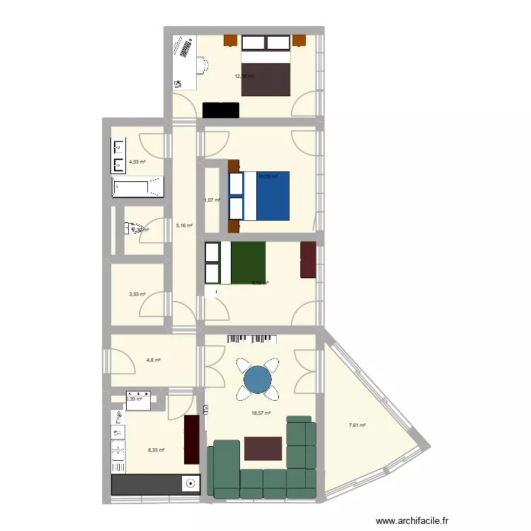 appart. Plan de 13  et 89 m²