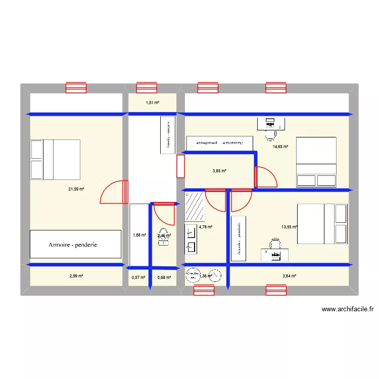 Etage Rte de Noordpeene. Plan de 13 et 74 m² Etage Rte de Noordpeene. Plan de 13 et 74 m²