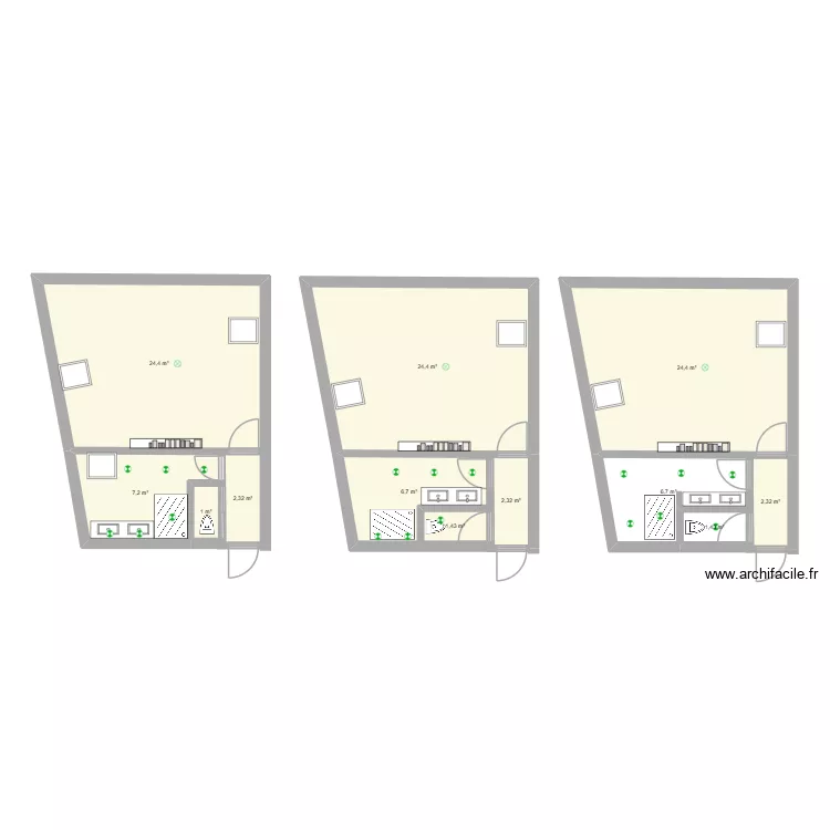 Salle d'eau étage grande chambre. Plan de 12 et 105 m² Salle d'eau étage grande chambre. Plan de 12 et 105 m²