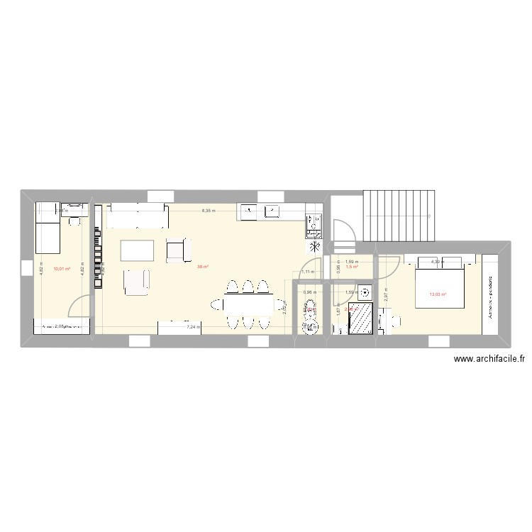 V2 Arthur. Plan de 6 pièces et 67 m2