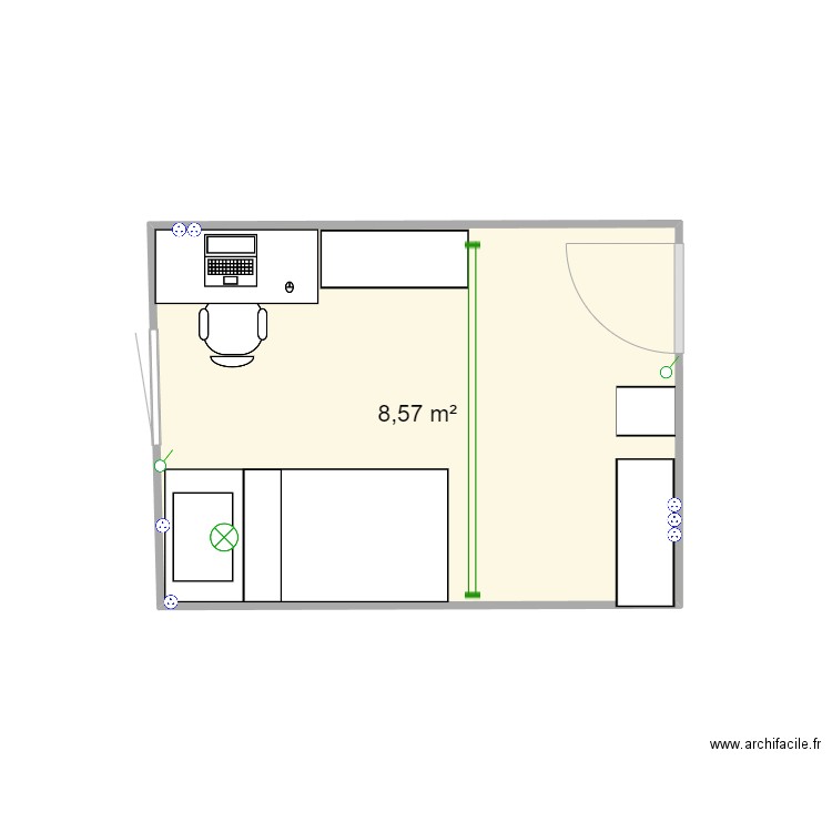 Chambre Mama. Plan de 1 pièce et 9 m2