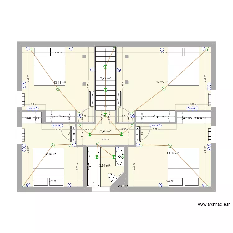 Maison PEUPLIERS - 1er (am&eacute;nag&eacute; palier &eacute;querre). Plan de 