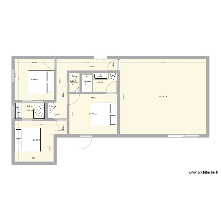 Plan sol pinch. Plan de 8 pièces et 86 m2