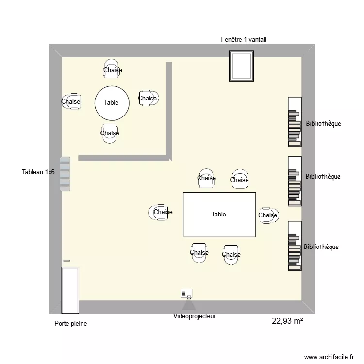 salle groupe. Plan de 1  et 23 m²