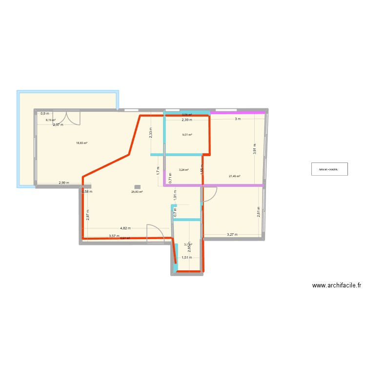 CANNES  2 - AZUR CONCEPT RENOVATION Faux Plafond. Plan de 9 pièces et 87 m2