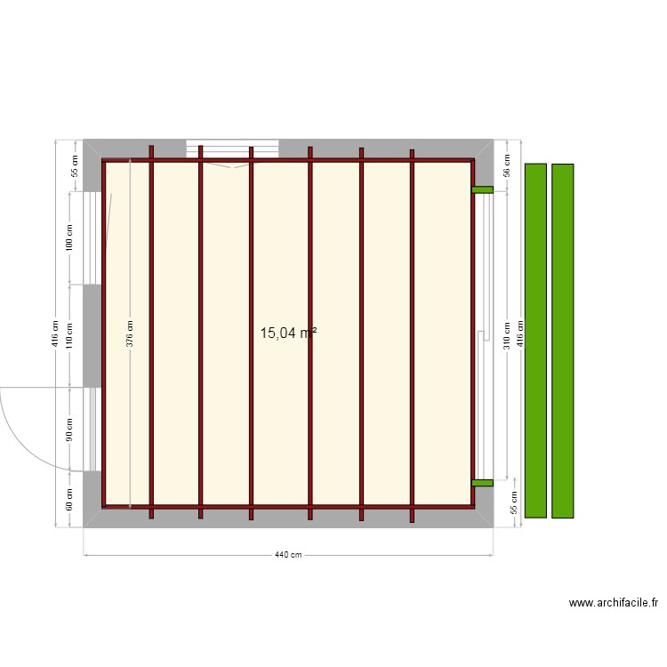 MODULE 15m² structure plafond. Plan de 1 pièce et 15 m2