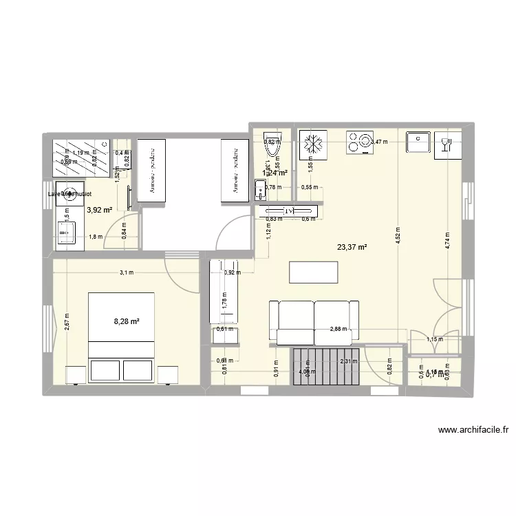 Projet 2 &eacute;tage Carles. Plan de 5  et 38 m²
