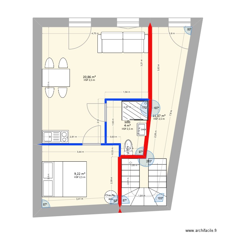 Rdc  Saint did. Plan de 4 pièces et 46 m2