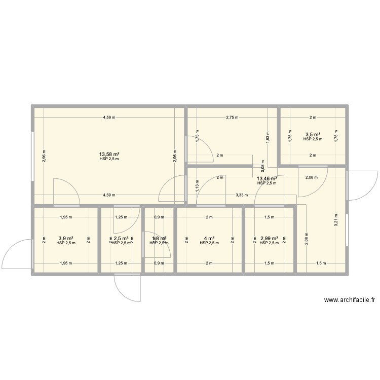 Goupil. Plan de 8 pièces et 46 m2