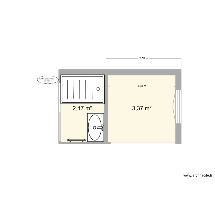 cuisine sdb  orlane. Plan de 2 pièces et 6 m2