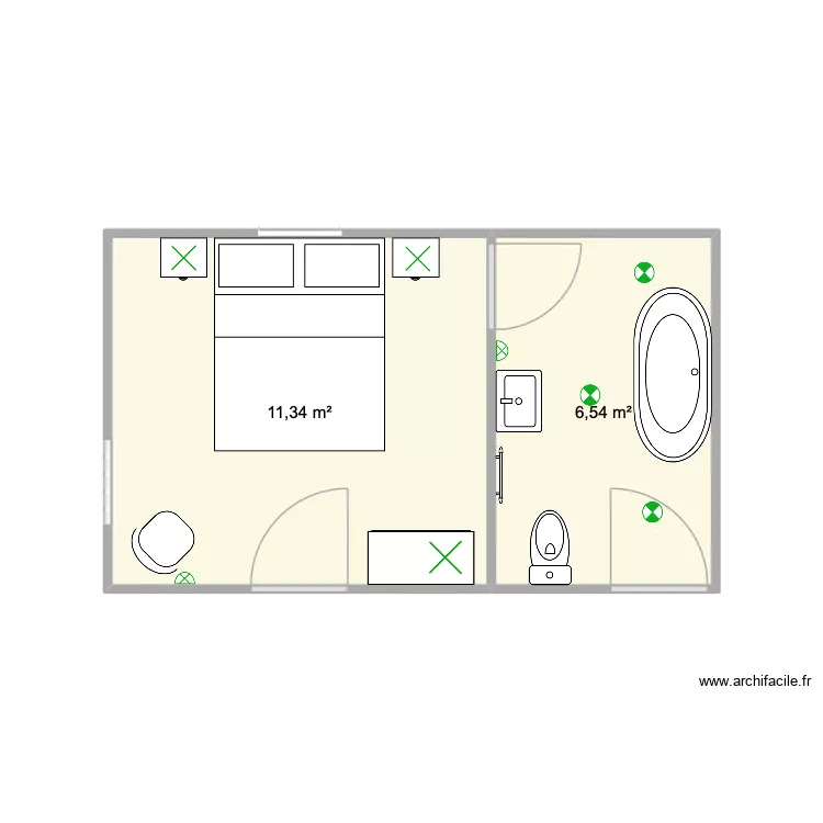 CHENIL GUESTROOM. Plan de 2  et 18 m²