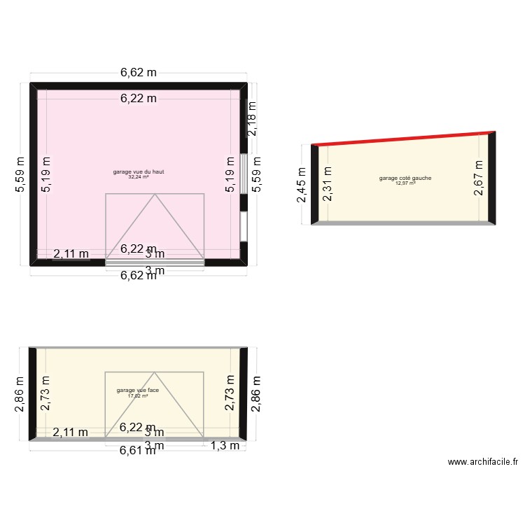 plan garage V2. Plan de 3 pièces et 62 m2
