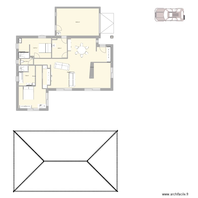 Projet 1. Plan de 8 pièces et 136 m2