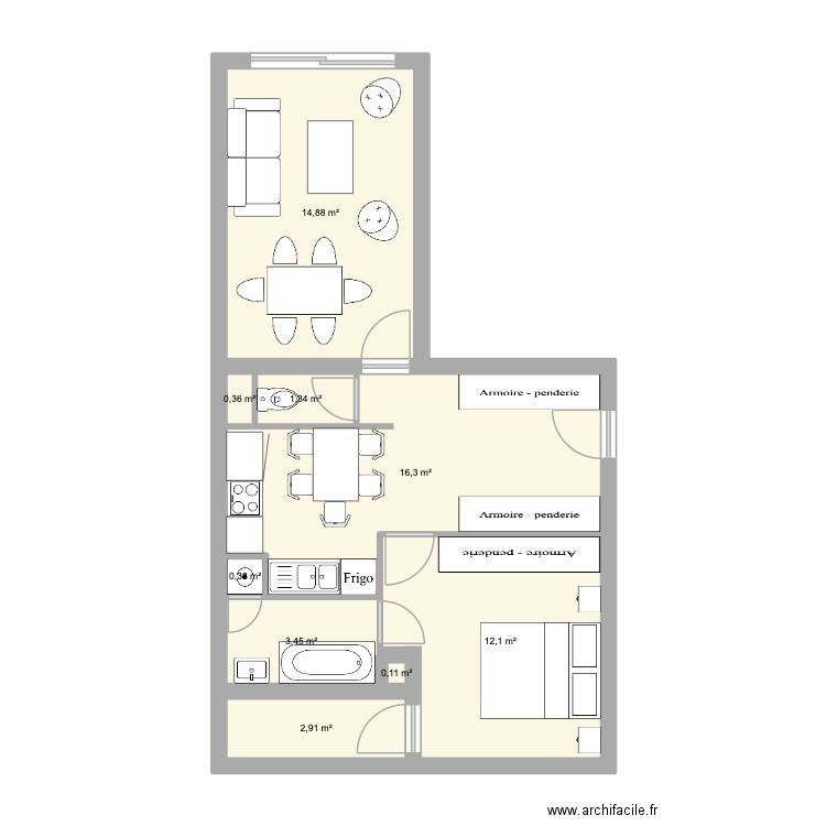 Projet Av. JJ v5. Plan de 9 pièces et 52 m2