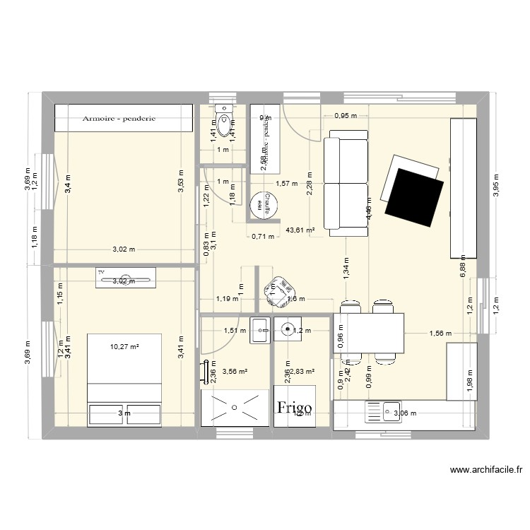 plan 2. Plan de 4 pièces et 60 m2