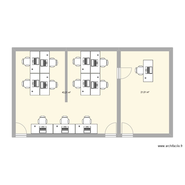 qualité. Plan de 2 pièces et 64 m2