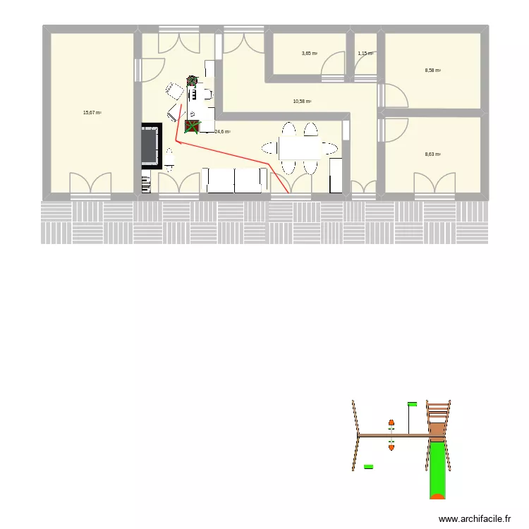 Maison v1. Plan de 7  et 73 m²