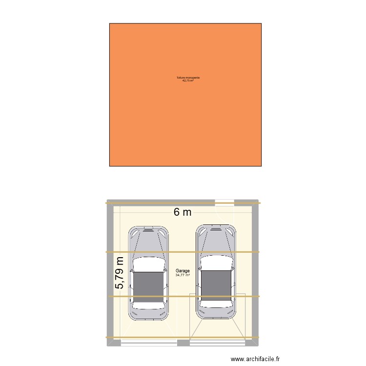 garage double. Plan de 1 pièce et 35 m2