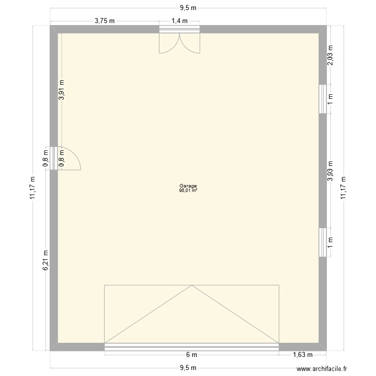 Garage. Plan de 1 pièce et 96 m2