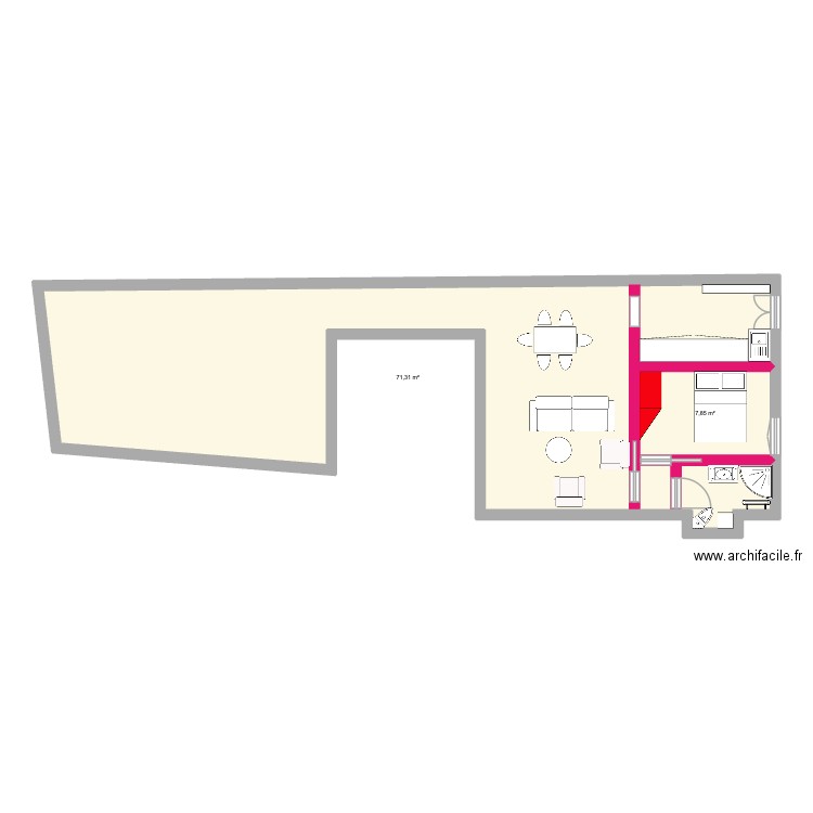 lolote plan 3. Plan de 2 pièces et 79 m2