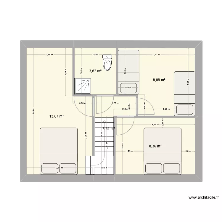 G1 etage. Plan de 5  et 38 m²