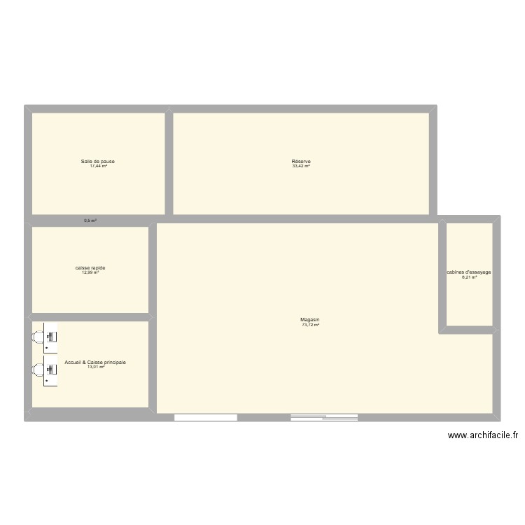 Plan magasin de foot. Plan de 7 pièces et 157 m2
