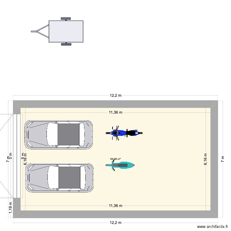 Garage test carré. Plan de 1 pièce et 70 m2