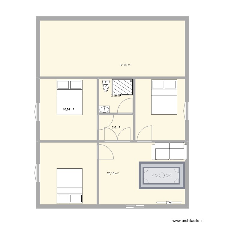 ramous etage. Plan de 5 pièces et 76 m2