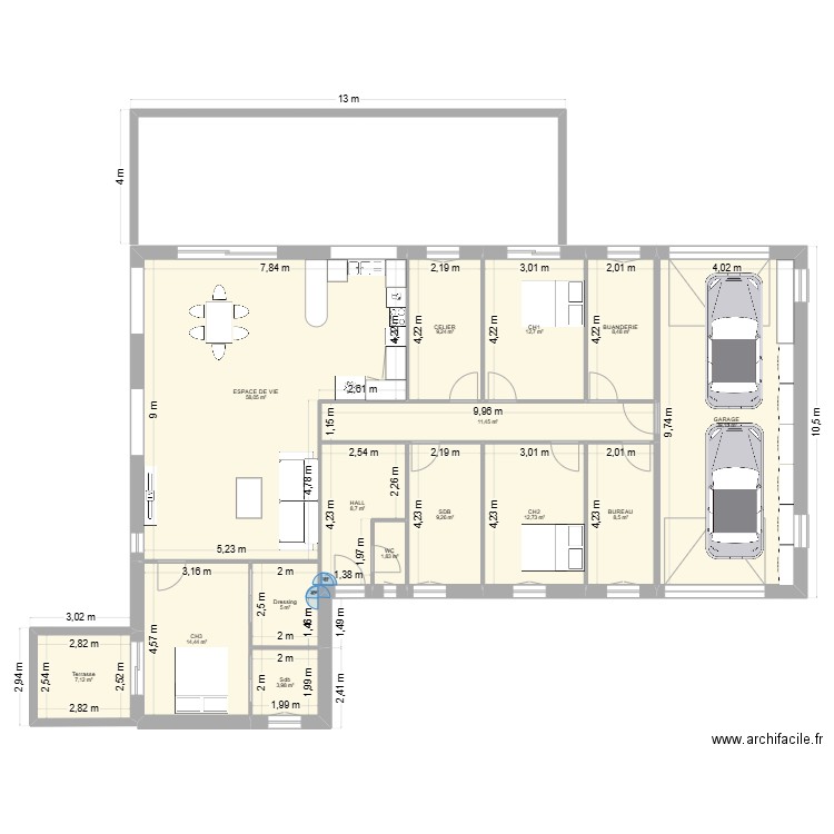 PLAN 22-01. Plan de 15 pièces et 211 m2