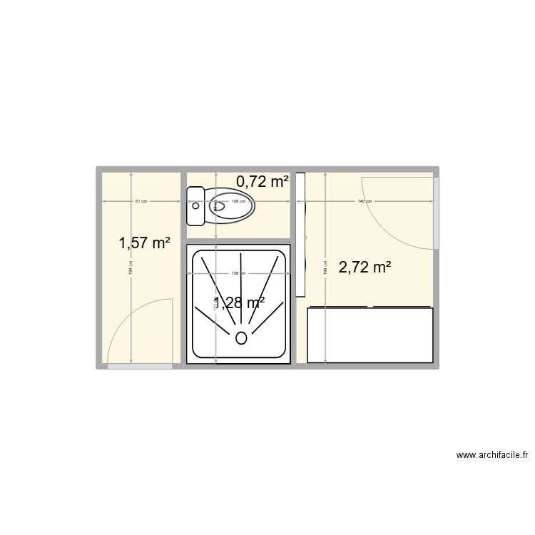 SDB1. Plan de 4 pièces et 6 m2