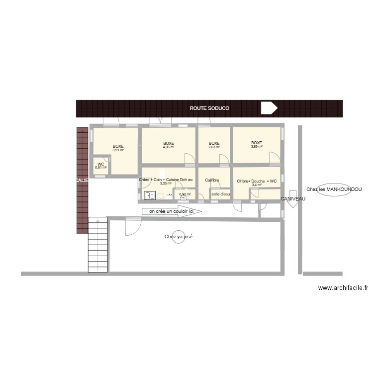 boxes de soduco. Plan de 10 pièces et 25 m2
