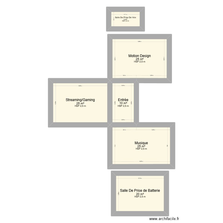 Plan de Studio Streaming Vidéo Version Finale Avec Salles De Prises. Plan de 6 pièces et 110 m2