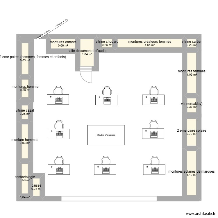 les opticiens conseils. Plan de 16 pièces et 10 m2