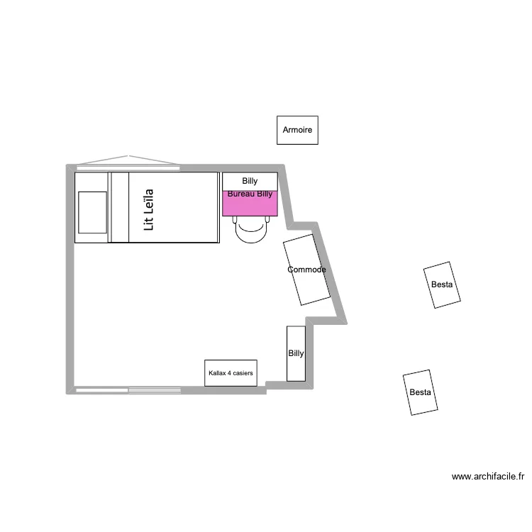 Nouvelle chambre de Le&iuml;la. Plan de 