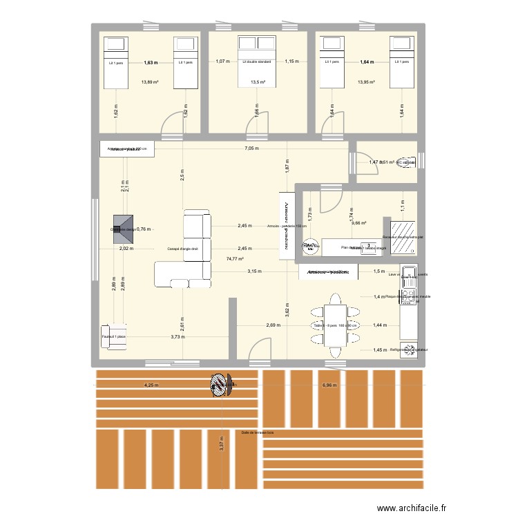 5 places Gîte Captieux. Plan de 6 pièces et 129 m2