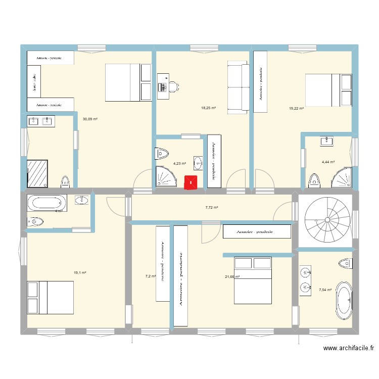 LES BORDES ETAGE. Plan de 11 pièces et 143 m2