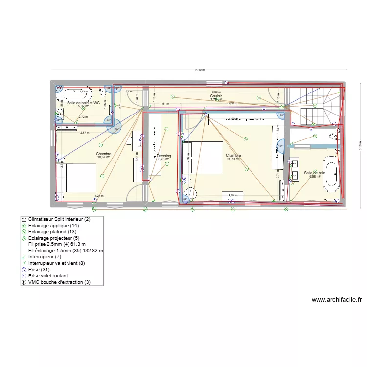 LES BORDES ETAGE. Plan de 6 pièces et 67 m² LES BORDES ETAGE. Plan de 6 pièces et 67 m²